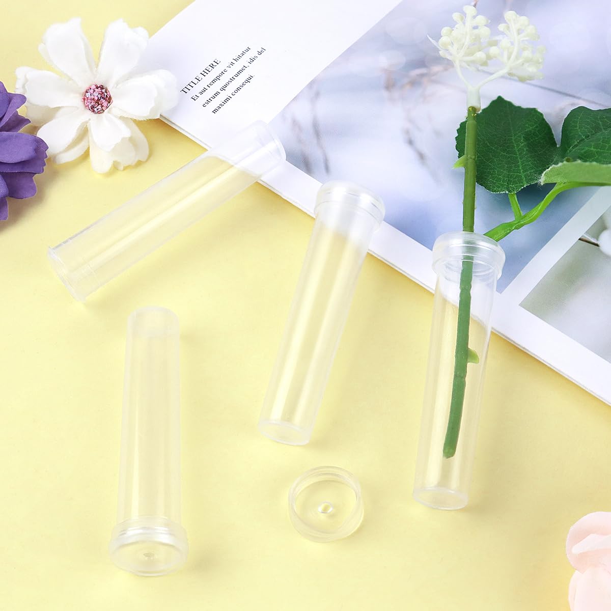 Vials for Flower Arrangements 2.8 Inch Floral Water Tubes Plastic Floral Vials with Caps (Clear, 30 Pack)