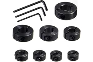 Nalegtocw Drill Bit Stop Collar Set,Split Ring Drill Bit Depth Stop:1/8",3/16”,1/4”,5/16”, 3/8”, 7/16” 1/2 "and 5/8-Inch with Allen Wrench to Tighten The Stops Set-Screws (8-Piece)
