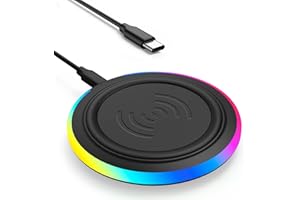 MMK Wireless Charger Pad, 15W Max Fast RGB Wireless Charging Pad Compatible iPhone 14/14 Plus/14 Pro/14 Pro Max/13/13 Mini/SE 2022/12/11/X/8,Samsung Galaxy S22/S21/S20,AirPods 3 2 Pro(No AC Adapter) Black