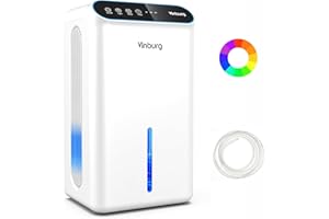VINBURG 85 OZ Home Dehumidifier, 800 sq ft Dehumidifier for Basement with Drain Hose, Auto Shut-Off, Sleep Mode, 3 Gear Timer, Reusable Filter, Quiet Small Dehumidifiers for Bedrooms, Bathrooms, RV, Closet