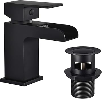 Funime Black Square Basin Taps With Pop Up Waste Waterfall Semi Open Bathroom Sink Taps Brass Amazon Co Uk Diy Tools