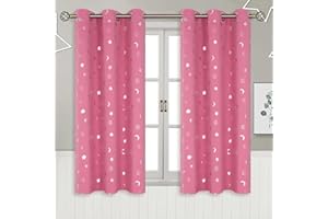 BGment Pink Curtains for Girls Bedroom, Short Star and Moon Blackout Curtains for Nursery 54 Inch Long, Thermal Insulated Room Darkening Small Window Curtains with Grommet for Kids, 42 Wide, 2 Panels