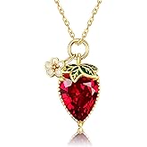 MONGAS Strawberry Necklace Sterling Silver Strawberry Pendant Necklace Fruit Strawberry Jewelry for Women