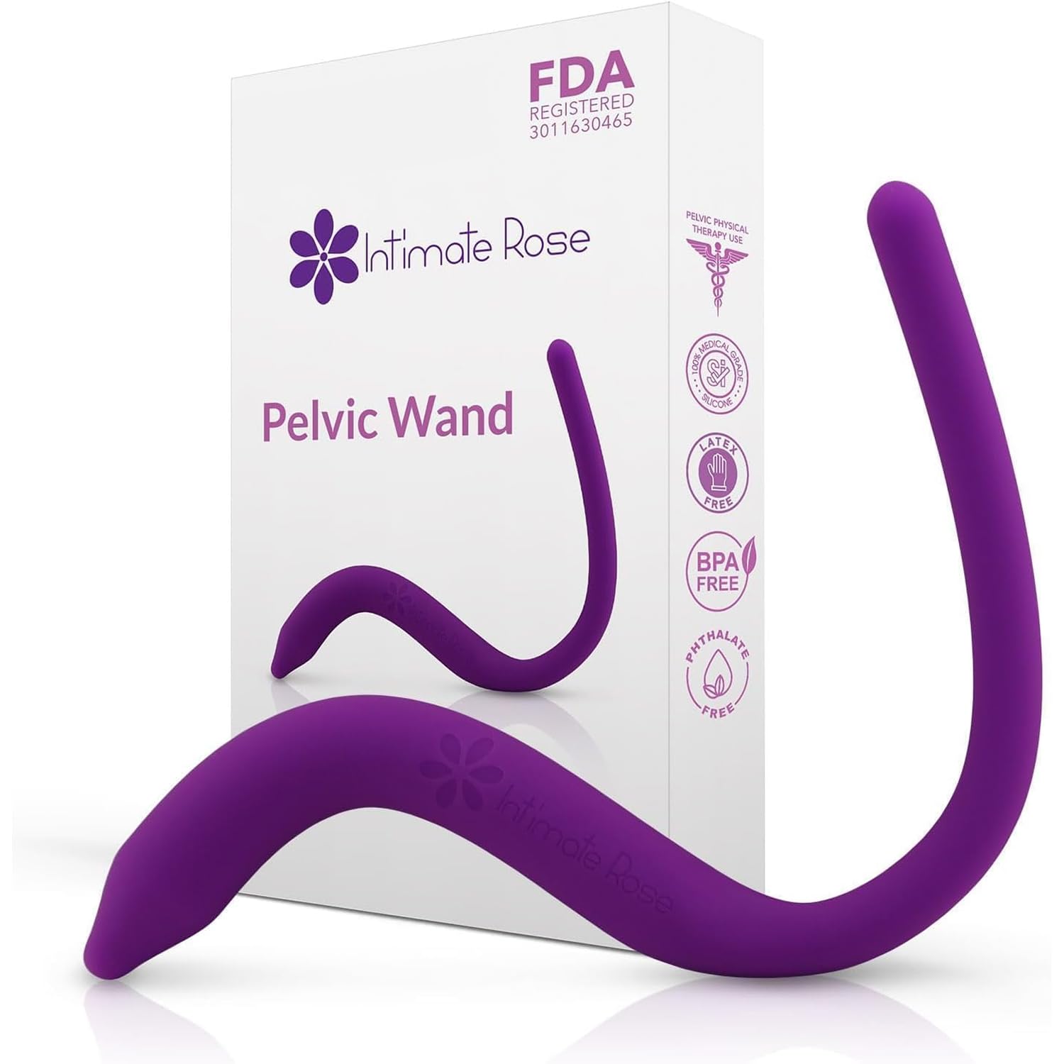 IntimateRose Pelvic Wand, Pelvic Floor Muscle Trigger Point Massager, Perineal Massage Tool for Pelvic Physical Therapy & Pain Relief, BPA-Free, Latex-Free, Standard (Non-Vibration)