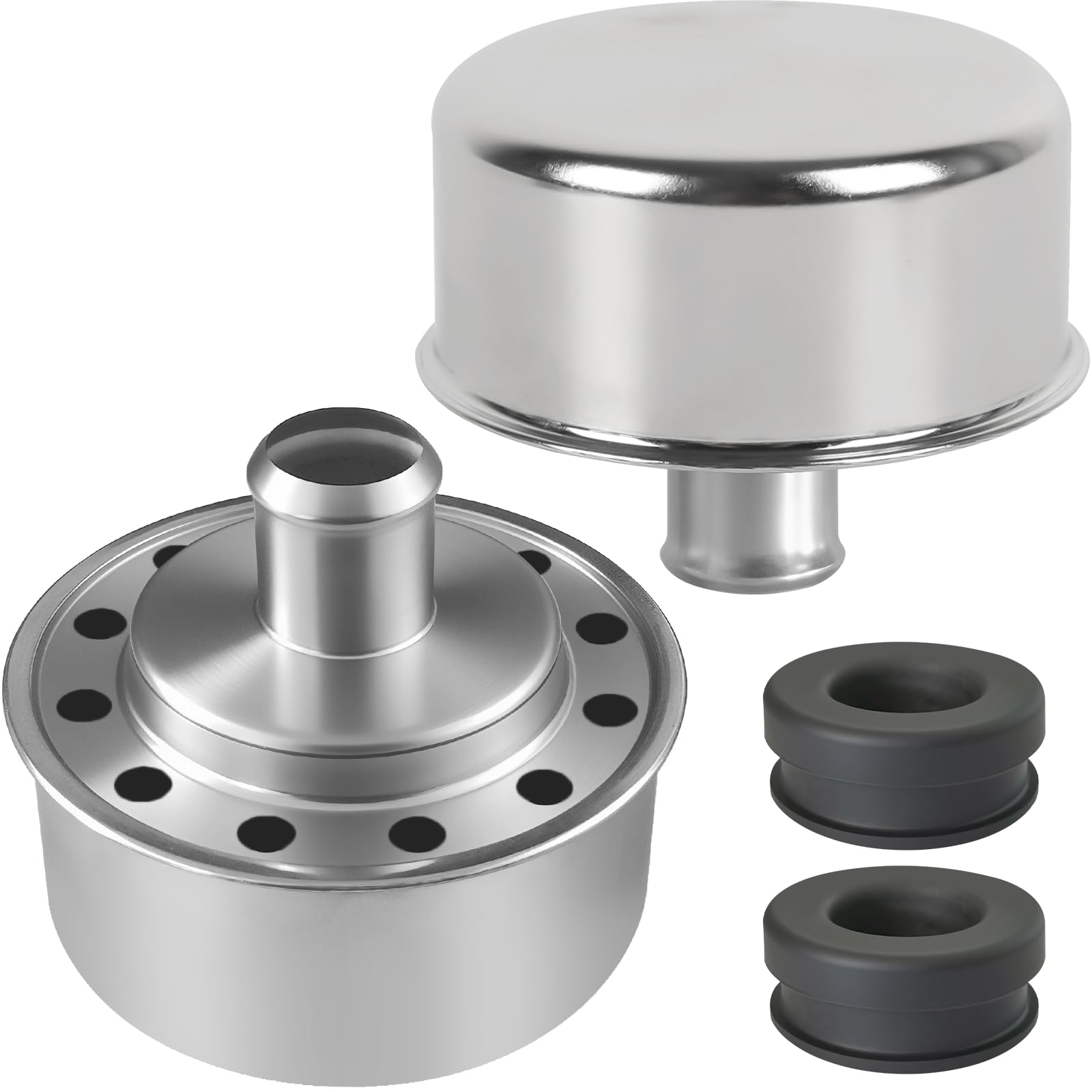 Photo 1 of (2-Pack) Calvana 3/4" Push-In Chrome Valve Cover Breather with Grommet - Compatible with Spectre 4299, Steel Construction for Superior Ventilation, Prevents Oil Splash, Easy Installation