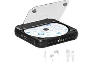 MICOCIOUS Portable CD Player, Personal CD Player with Bluetooth for Home, Rechargeable Small CD Player with Headphones,Built-in HiFi Speakers, Support CD/AUX/USB, Anti-Skip/Shockproof(Black)