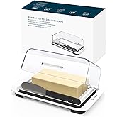 KITCHENDAO Airtight Flip-Top Butter Dish with Lid and Knife Spreader for Countertop and Refrigerator, Butter Keeper, Plastic Butter Holder Tray for 2 Sticks East Coast/ West Coast/ Kerrygold Butter