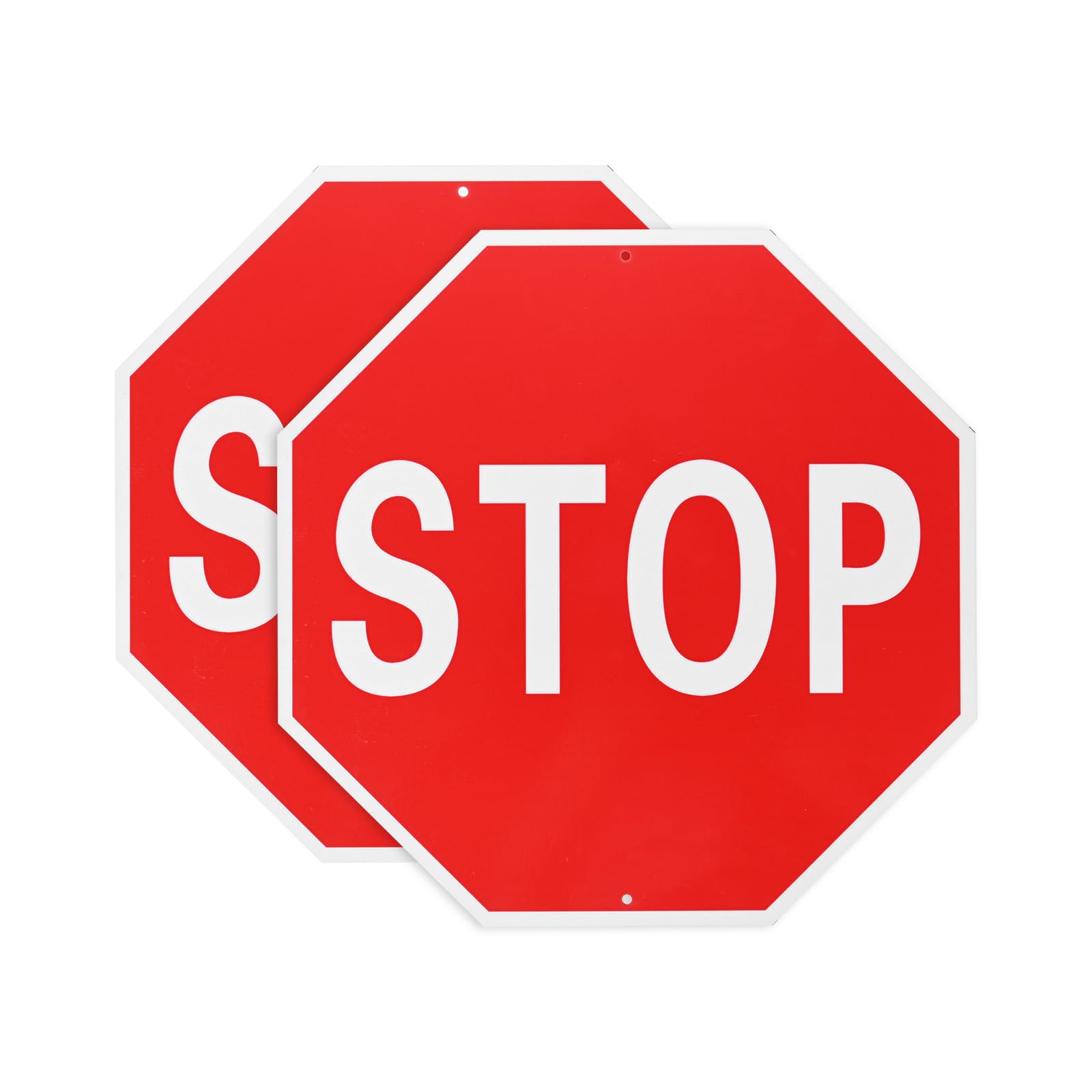 M METERXITY 2-Pack Stop Sign 12x12 Inch Aluminum Reflective Street Slow Warning Signs Rust Free Waterproof Stop Signs [White Letters On Red Background]