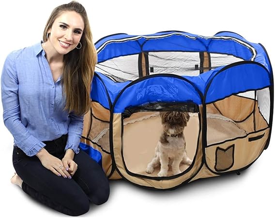 puppy sleeping in playpen