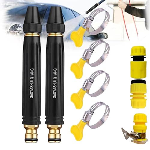 Home high-Pressure car wash Water Gun with Booster Nozzle,Black High Pressure Washer,Garden Hose Spray Nozzle - Metal Water Sprayer, Handheld Replacement Part,Multi-Pattern Cleaning Tool (2 Sets)