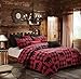 Virah Bella 3 Piece Queen Lodge Quilt Bedding Set - Buffalo Bear Plaid Red - Rustic Cabin Country Reversible Camping Comforter Set with Decorative Pillow Shams, Red/Black