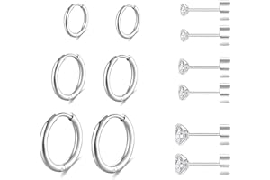 GABRY&JWL 316L Surgical Stainless Steel Huggie Hoop Earrings 6mm 8mm 10mm 11mm 12mm 14mm Hypoallergenic Earrings Hoop Cartilage Helix Lobes Hinged Sleeper Earrings For Men Women