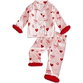 Qiylii 2-Piece Baby Girl Satin Pajamas Feather Trim Button-Up Pajamas Sleeper Silk Shirt Pant Toddler Long Nightgown