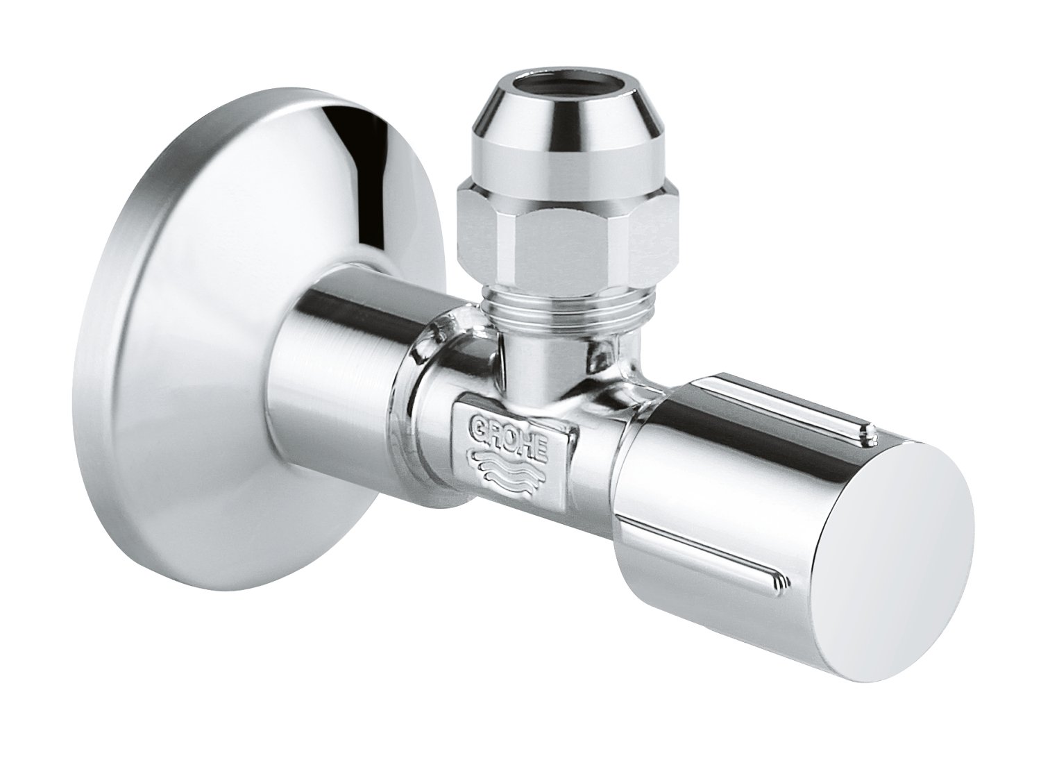 GROHE Angle Valve with Ergonomic Metal Handle, Incl Metal Push-On Escutcheon (Wall Connection 1/2" and Outlet Thread 3/8"), Chrome 22037000