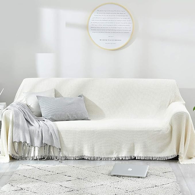 JJSFC Cotton And Linen Couch Cover,white Bohemia Sofa Cover,universal