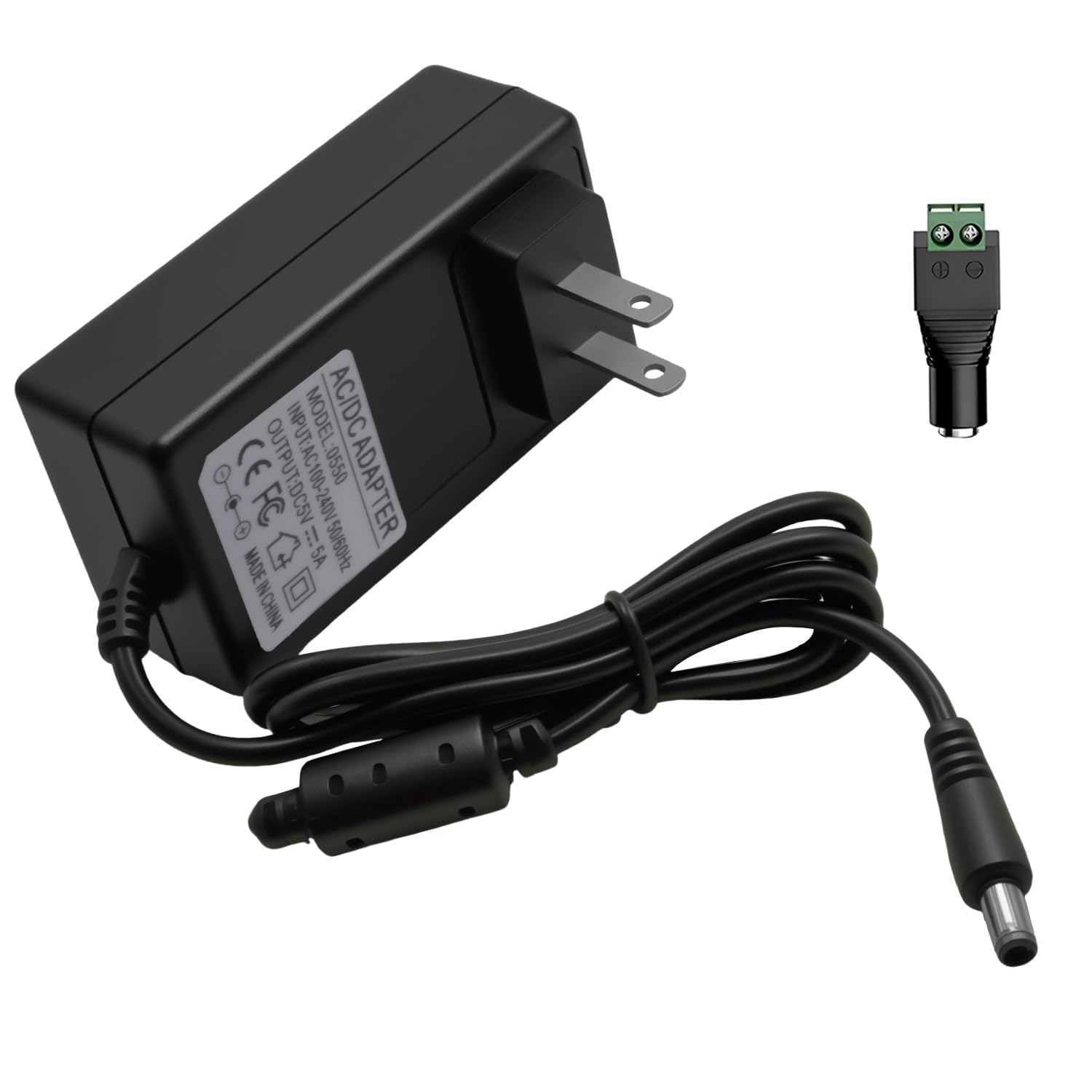 Photo 1 of 5V 5A Power Supply 25W with Screw Terminal & 5.5x2.5mm Plug, AC 100-240V to DC 5V Adapter for 3D Printers, LED Matrix, POE Switches, Industrial Controllers 5ft (5.5x2.1mm Compatible)