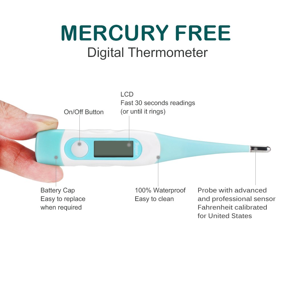 Digital Medical Thermometer - JUNING Oral Thermometer Temperature 30 Seconds Reading Easy Accurate and Rectal Thermometer for Children and Adults with Fever Indicator