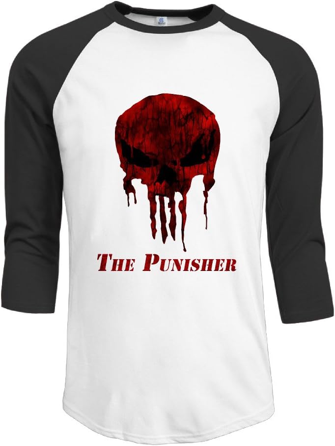 Men The Punisher Skull Logo Vintage 3/4 Sleeve Raglan Shirts