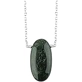 TGH Natural Oval Cabochon Pendant Necklace for Women - Healing Gemstone Crystal Jewelry - 16+2 Inch Silver Plated Adjustable Chain