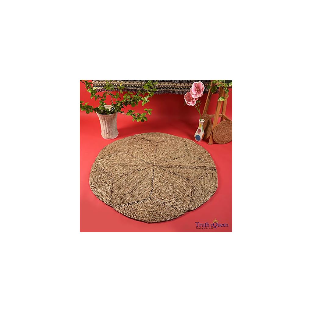 Handmade Rattan Rug Natural Round 4 ft Indoor Area Rug 4', Natural