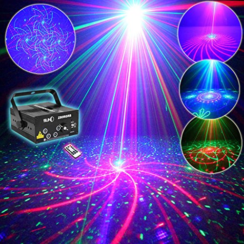 UPC 763769167338, SUNY 5 Lens RGB Laser Remote-Controlled Stage Lighting Red Green Laser Light with Blue LED Sound Active Use for DJ Disco Home Show Carnival Indoor Party