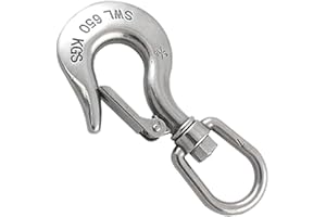 Ranbo 304 Stainless Steel Swivel Eye Snap Lobster Lifting Clasp snap Hook with Latch 1400 LB Working Load Limit (5/16 inch)