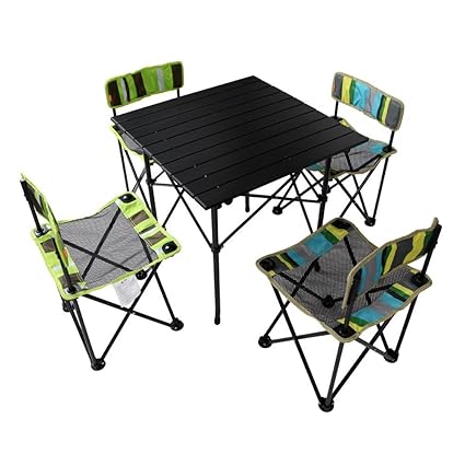 MK Foldable Kids Picnic Table and Chairs Set for Family Outdoor Camping Beach Party,Stripe Assorted Color