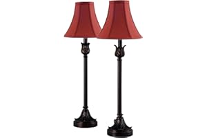 Catalina Lighting 19358-003 Brenda Bronze Buffet Burgundy Fabric Bell Shades (Set of 2), Table Lamp, Brown