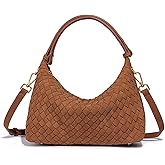 Woven Suede Shoulder Bag - Stylish Hobo Satchel, Slouchy Handbag, Crescent Crossbody Purse & Tote