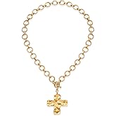 TONLUYAX 18k Gold Chunky Cross Necklace for Women Hammered Cross Choker Necklaces Bold Statement Necklace Trendy Jewelry