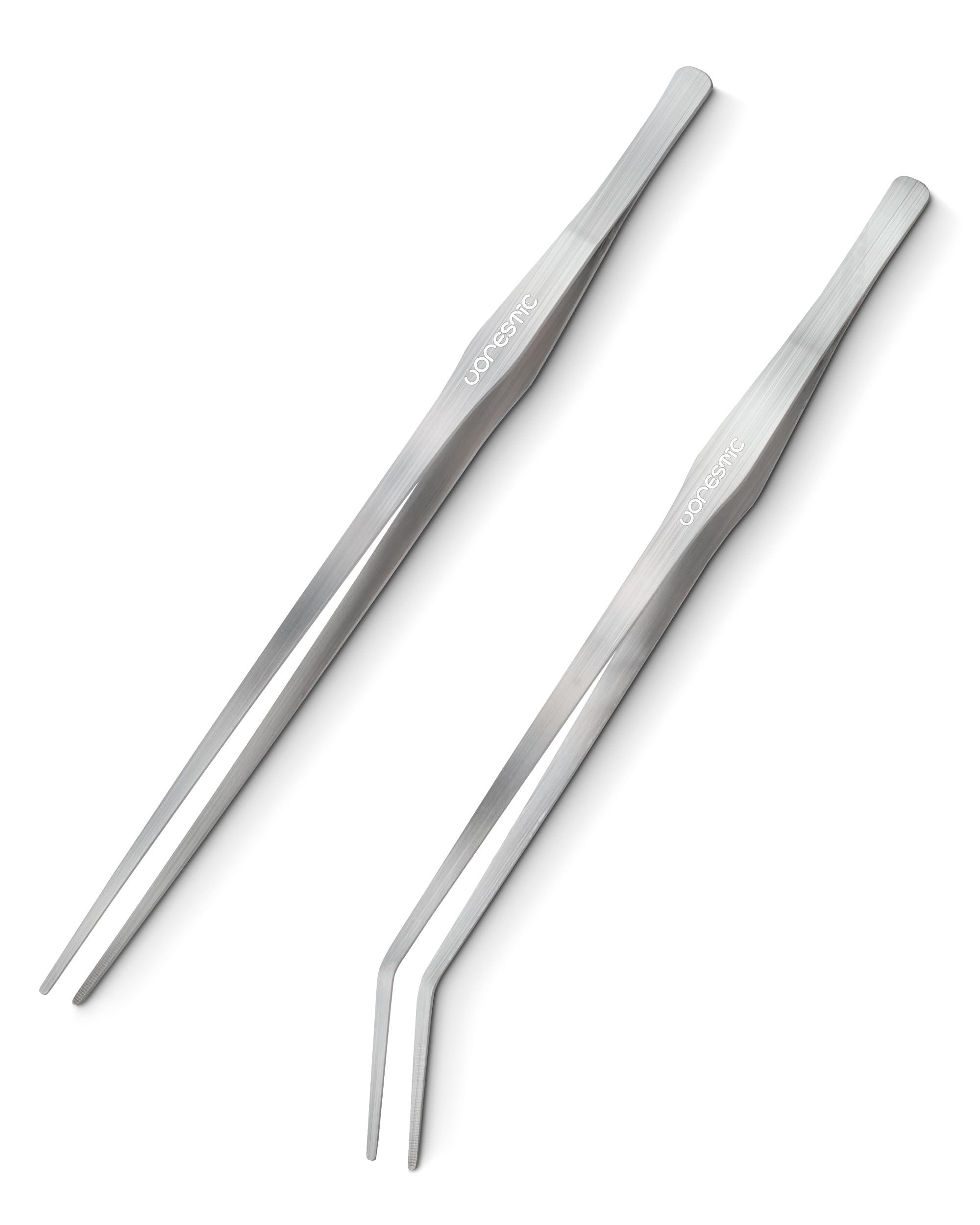 VORESTIC 2 Pcs Long Aquarium Tweezers, 38cm Curved & Straight, Plant & Reptile Feeding Tongs, Long Tweezers Terrarium for Planting & Feeding