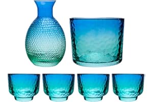 Bafnsiji Sake Pot Set, Glass Sake Set, Japanese Cold Sake Glasses, Handcraft Hammered Glass Pattern Sake Set, Clear Sake Set,