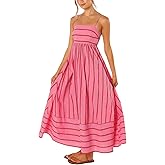 loveimgs Women's Summer Casual Striped Smocked Maxi Dress Spaghetti Strap Cut Out Flowy Swing Long Dresses