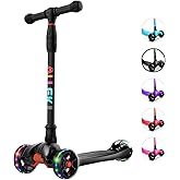Allek Kick Scooter B02, Lean 'N Glide Scooter with Extra Wide PU Light-Up Wheels and 4 Adjustable Heights for Children from 3-12yrs (Black)