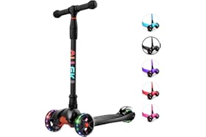 Allek Kick Scooter B02, Lean 'N Glide Scooter with Extra Wide PU Light-Up Wheels and 4 Adjustable Heights for Children from 3-12yrs (Black)