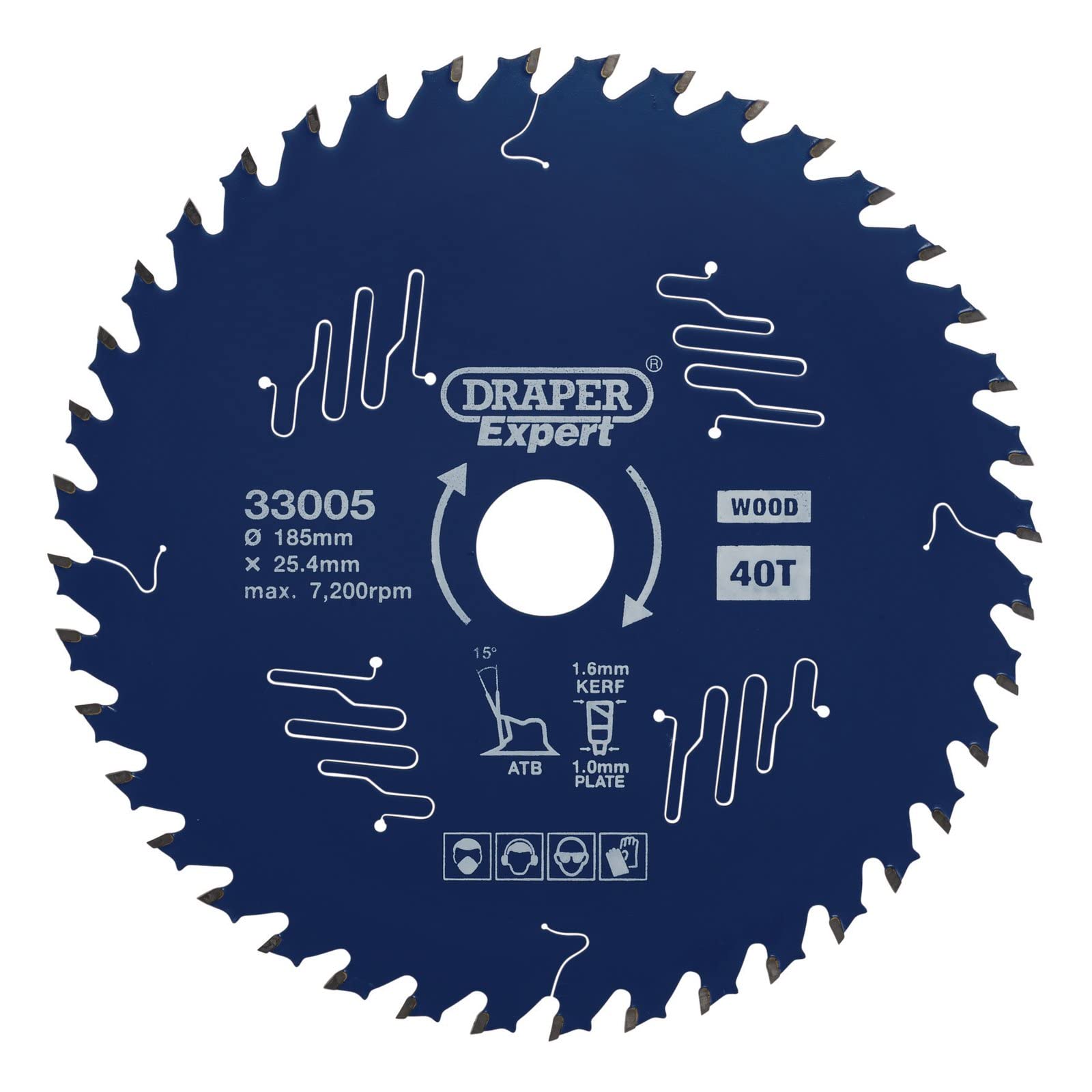 Draper 33005 TCT Circular Saw Blade for Wood with PTFE Coating, 185 x 25.4mm, 40T