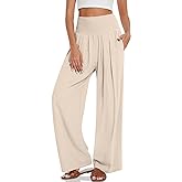 UEU Women's Linen Palazzo Pants Wide Leg High Waisted Lounge Casual Beach Pants with Pockets