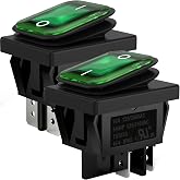 DIYhz 2PCS 16A 125V/250V AC KCD4 Rocker Switch IP65 Waterproof Rocker Switch, Green 4 Pin ON-Off 2 Position Illuminated Boat Toggle Switch for Car Truck RV Boat Marine Outdoor Appliances