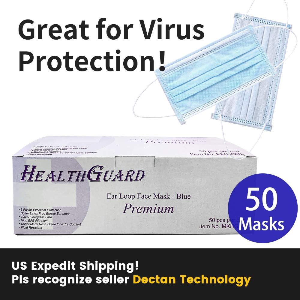 Disposable Medical Face Mask - Thick 3Ply Medical Masks with Comfortable Earloop, Great for Dust, Germ and Virus Protection and Personal Health (50pcs)