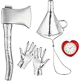 NEZLOP 5Pcs Tin costume Accessories Set Adjustable Silver Funnel Hat Halloween Party Dress up