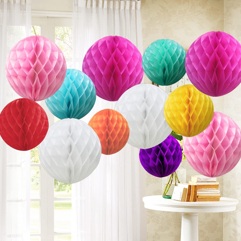Time to Sparkle 12 Pack Tissue Paper Honeycomb Balls, Poms Birthday Baby Shower Wedding Decorations (Colorful)