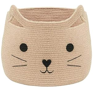 VK Living Animal Baskets Large Woven Cotton Rope Storage Basket with Cute Cat Design Animal Laundry Basket Organizer for…