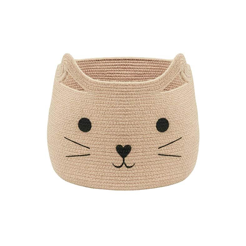 VK Living Animal Baskets Large Woven Cotton Rope Storage Basket with Cute Cat Design Animal Laundry Basket Organizer for…