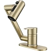 Bropury Rotatable Bathroom Faucets,Single Hole Golden Bathroom Faucet 1 Hole or 3 Hole,Lavatory Basin Vanity Faucet for RV Caravan Marine Boat Yacht(Brushed Gold) (Brushed Gold)