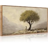 HLNIUC Jesus Sitting Under Olive Tree Canvas Wall Art,Religious Christian Horizontal Wall Decor,Easter God Bible Story Framed Artwork(40x20),Vintage Garden of Gethsemane Prints for Church,Living Room