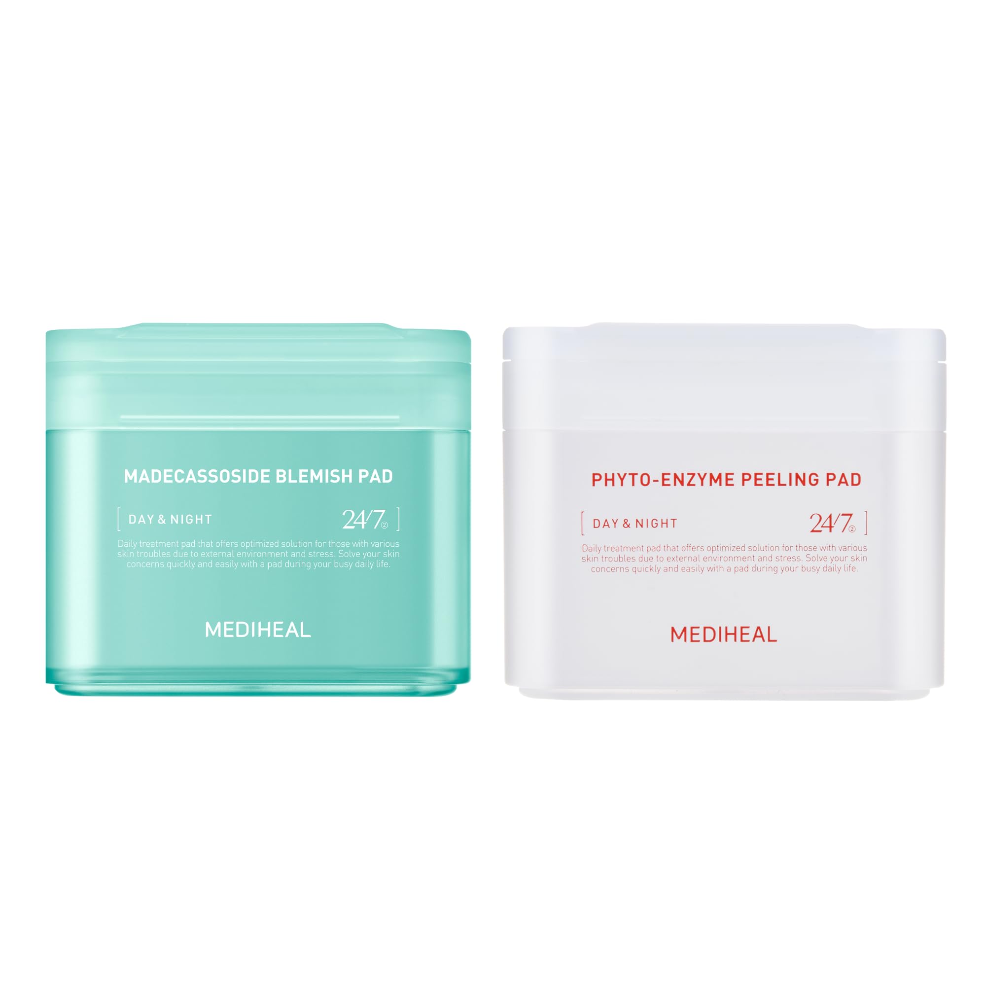 MEDIHEAL Toner Pad Madecassoside for Blemish Care Improve Uneven Skin Tone 100 Pads, Phyto Enzyme for Gentle Exfoliating 90 Pads