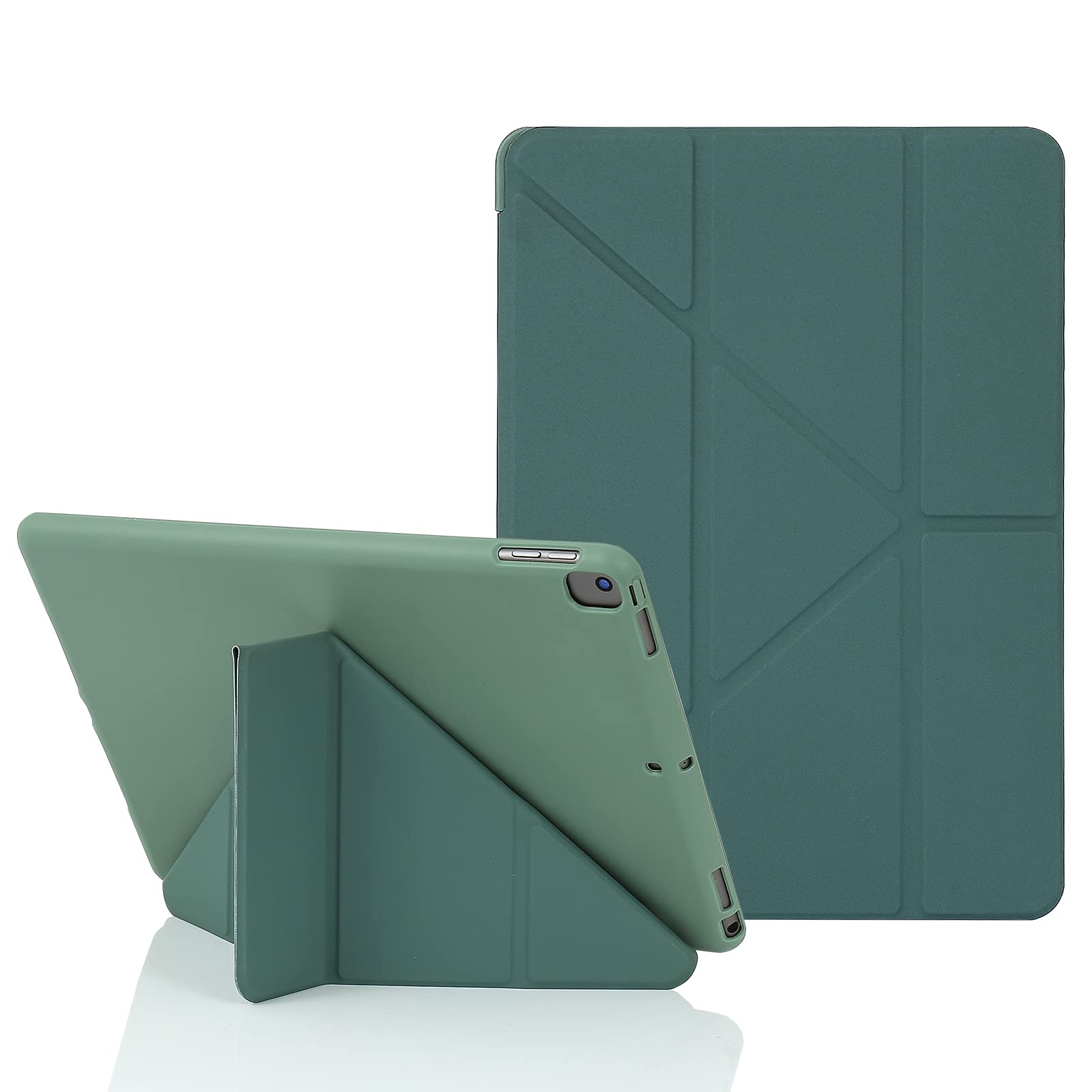 MuyDoux Origami iPad 10.2 inch Case, fits iPad 9th & 8th Generation, 5-in-1 Multiple Viewing Angles, Auto Wake Sleep Soft Back Cover Midnight Green