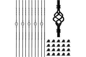Belinova 10 Pack Wrought Iron Balusters 44'' Hollow Staircase Balusters with Swivel Shoes Balusters for Staircase Interior Double Twist Stair Basket Decorative Spindles for Staircase Indoor