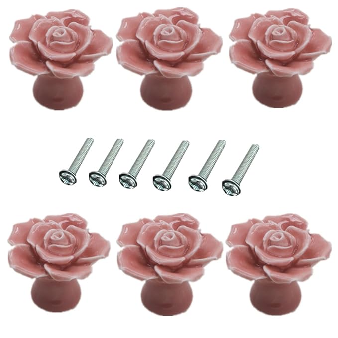 6 Stück Rose Blume Form Schranktür 40mm Keramikgriff, Home Office Tür