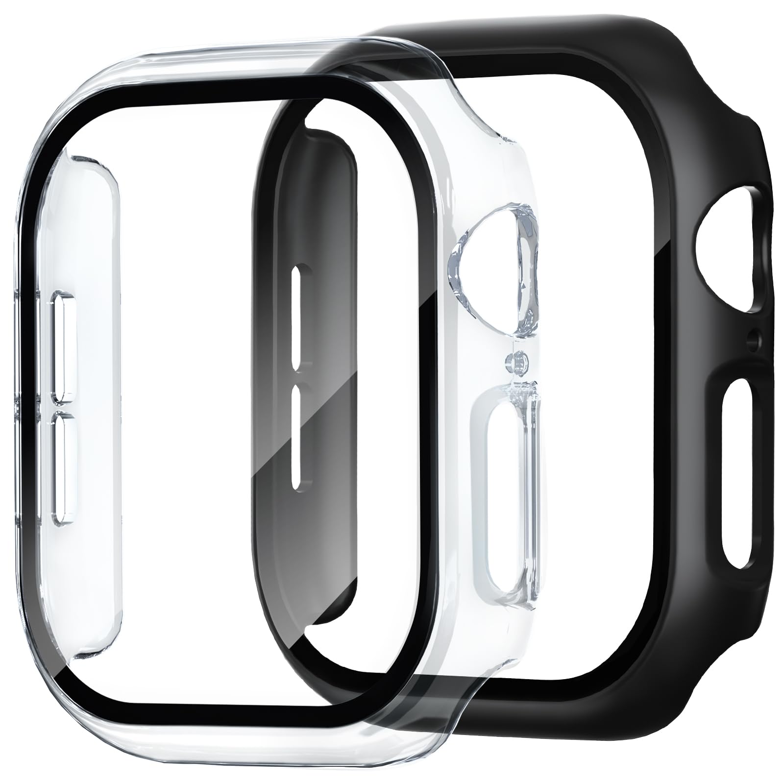 Foamia 2 Pack Case for Apple Watch Screen Protector, Hard PC Case with Tempered Glass Protective Cover Guard Bumper, Slim Apple Watch Cover for iWatch Series 11 Series 10 - Black/Clear 46mm